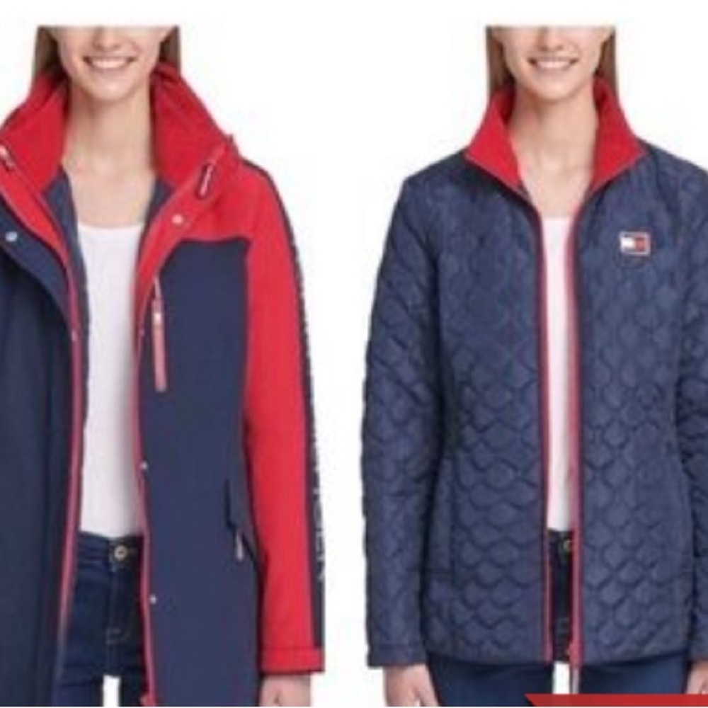 TOMMY HILFIGER Women 3-in-1 Weather System Coat Jacket Red/Blue SZ/MED - Picture 2 of 14
